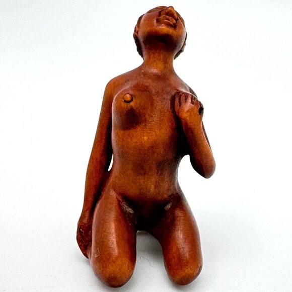 Ojime Bead Netsuke Woman Lady Geisha Hand-Carved Boxwood Signed Figurine 1.25" # - Picture 1 of 7
